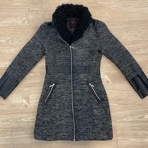 Black Faux Fur Collar Winter PeaCoat Jacket